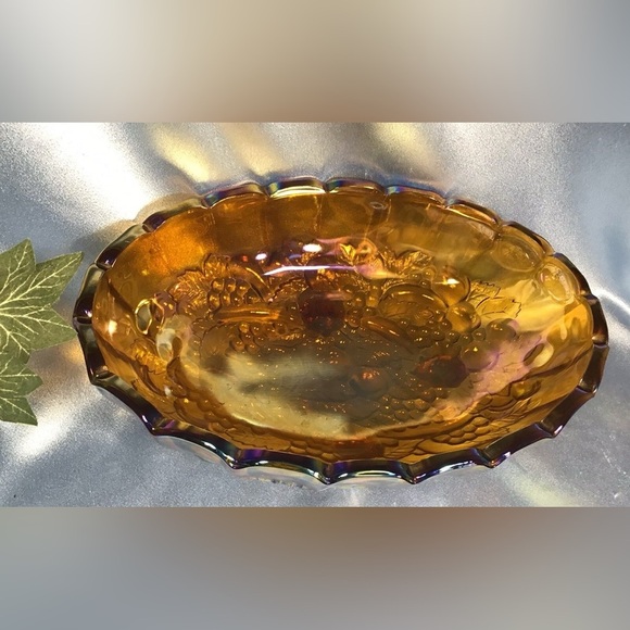 VINTAGE | 70’s Indiana Harvest Brown Iridescent Carnival Oval Fruit Console Bowl - Picture 6 of 8